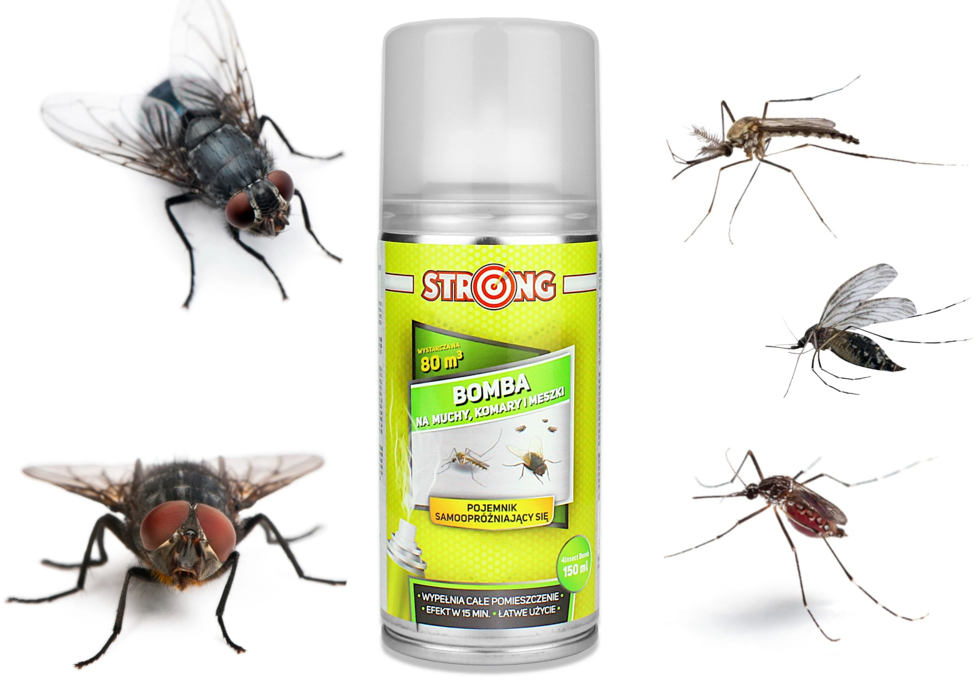 STRONG bomba na meszki 150 ml aerozol samowyładowczy fogger na owady latające skuteczna likwidacja do 80 m3